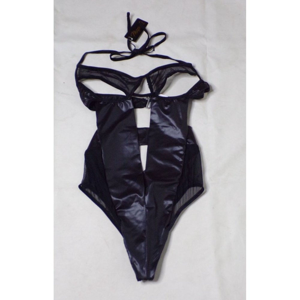 🆕 MAPALE Mesh Cutout Bodysuit Black Medium/Large Style #2683 - Picture 7 of 8